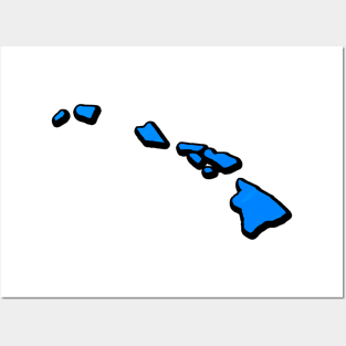 Bright Blue Hawaii Outline Posters and Art